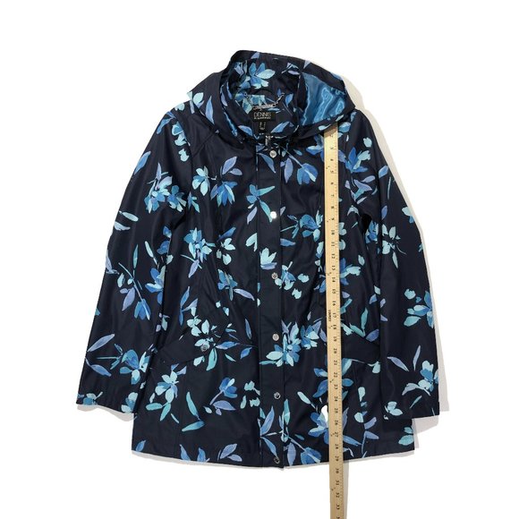 Dennis Basso M Navy Floral Removable Hood Water Resistant Zip Front Jacket/Coat - Picture 2 of 11